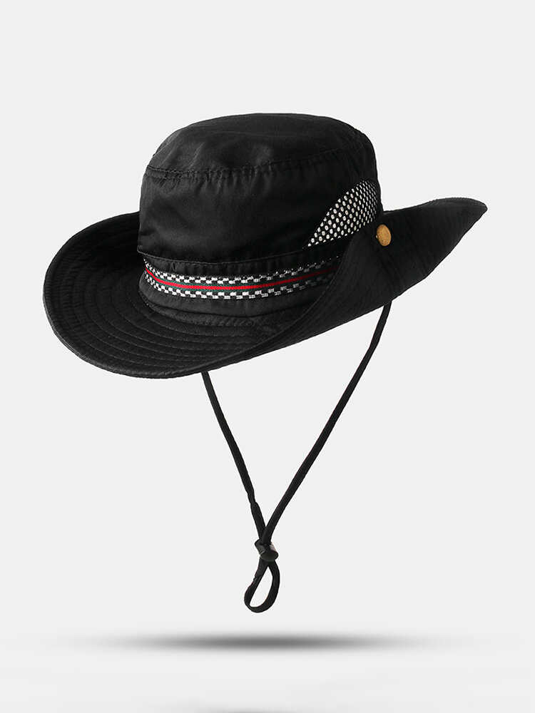 Mens Womans Canvas Visor Bucket Fisherman Hat Foldable Breathable Adjustable Chin Strap