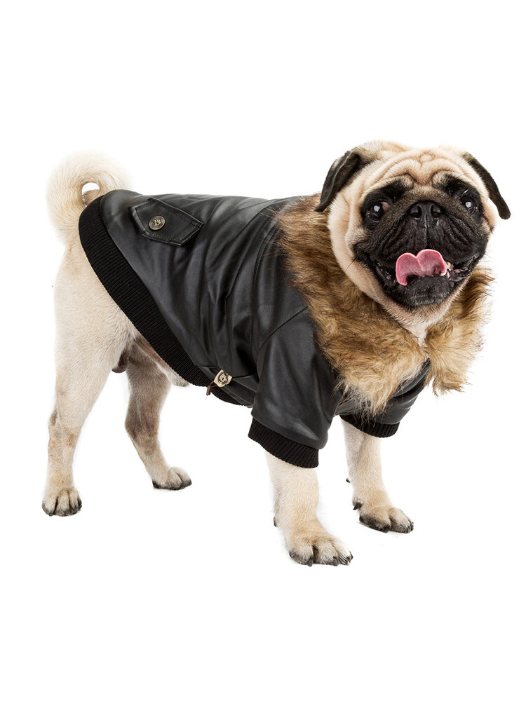 Fashion Style Leather Dog Clothes Costume Dog Coat Jacket Pet Dog Fur Collar