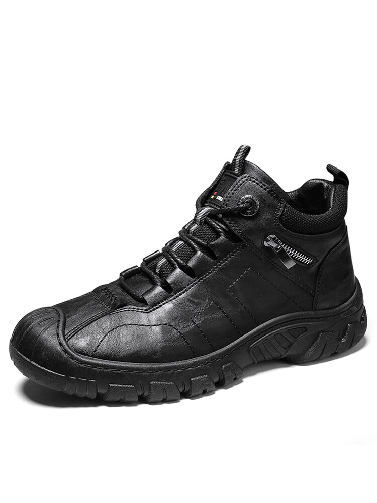 Men Rubber Toe Non Slip Lace-up Outdoor Hiking Boots