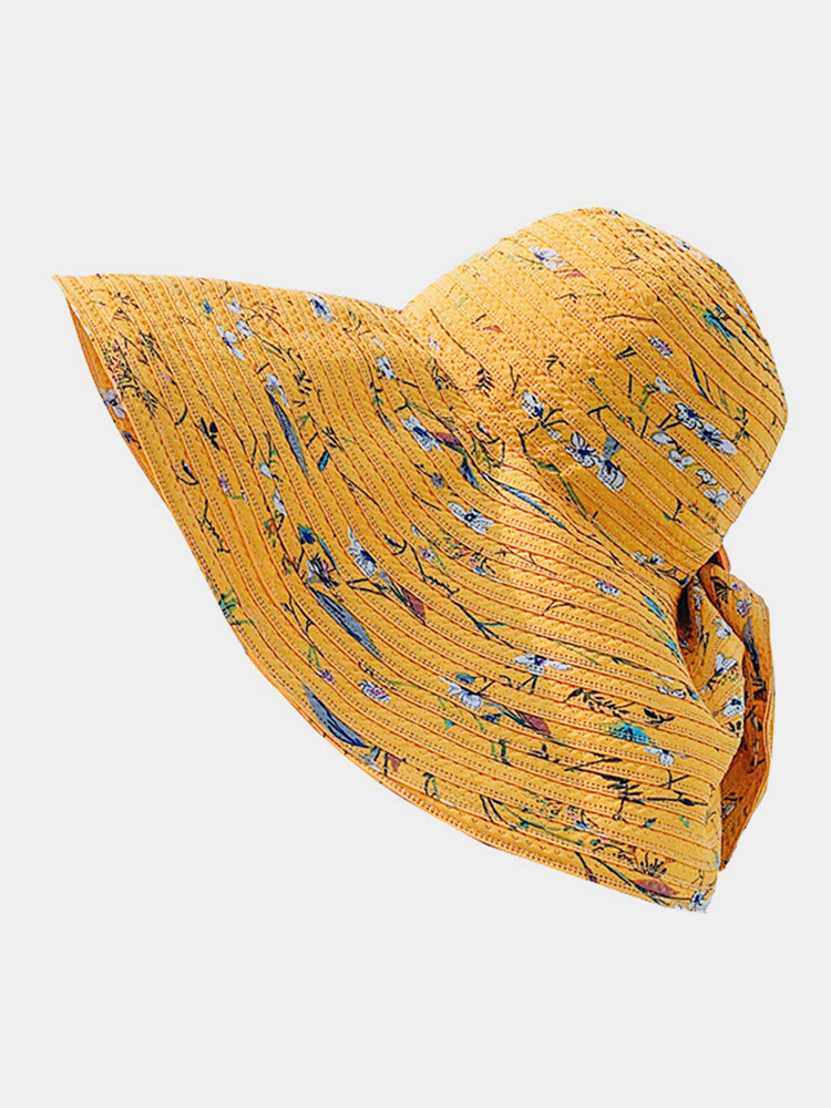 Chapeau de seau de protection solaire de bord surdimensionné d'impression de motif floral de dacron de femmes