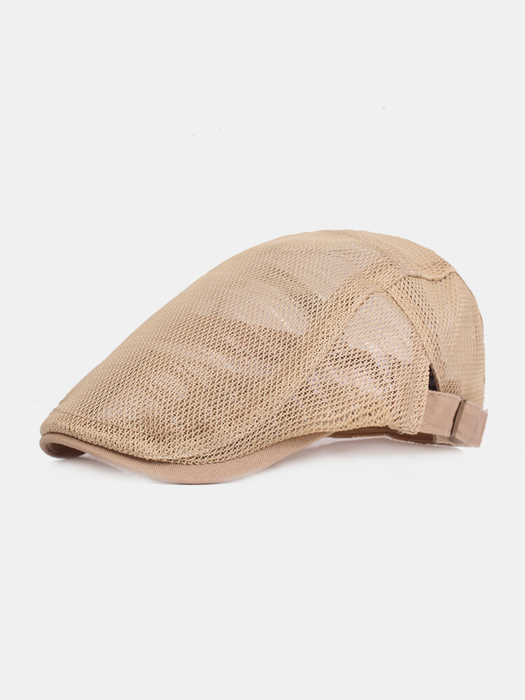 Men's Casual Beret Cap Summer Lightweight Breathable Mesh Cap Adjustable Solid Color Cap