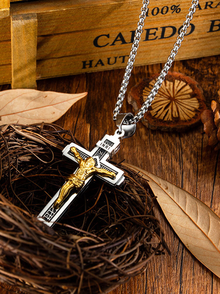 Vintage Classic Jesus Cross Stainless Steel Necklace Pendant