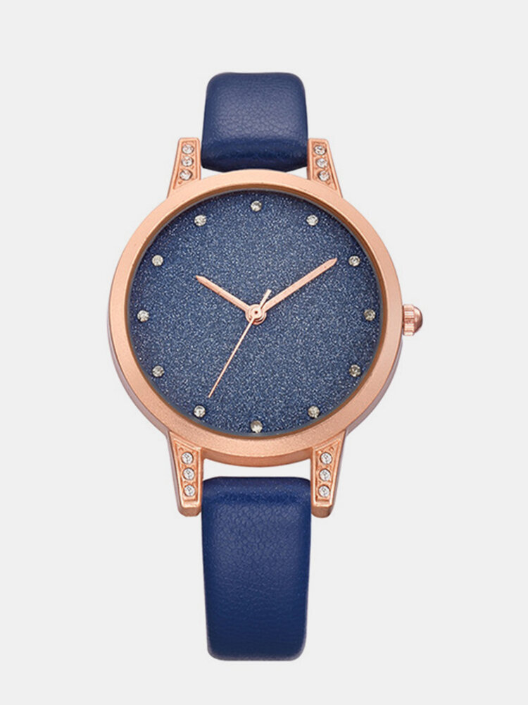 Fashion Glitter Women Watch Leather Quartz Waterproof Thin Watch No Number Watch