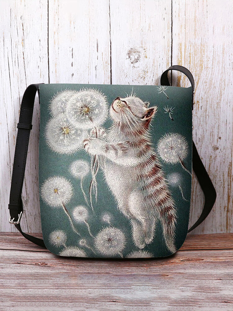 Women Cat Floral Pattern Prints Crossbody Bag Shoulder Bag