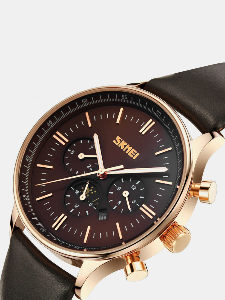 SKMEI 9117 Business Style Waterproof Men Wrist Watch Leather Strap Quartz Watches