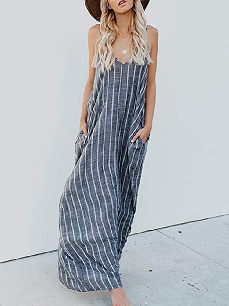 Summer Spaghetti Straps Casual Maxi Dress With Pockets