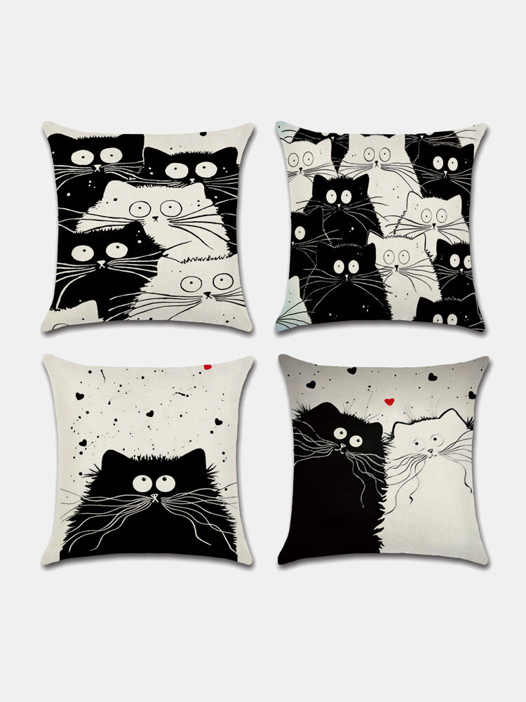 4 Pcs Cartoon Cat Hug Pillowcase Cushion Cover Home Linen Throw Pillow Cover Bags Home Car Decor