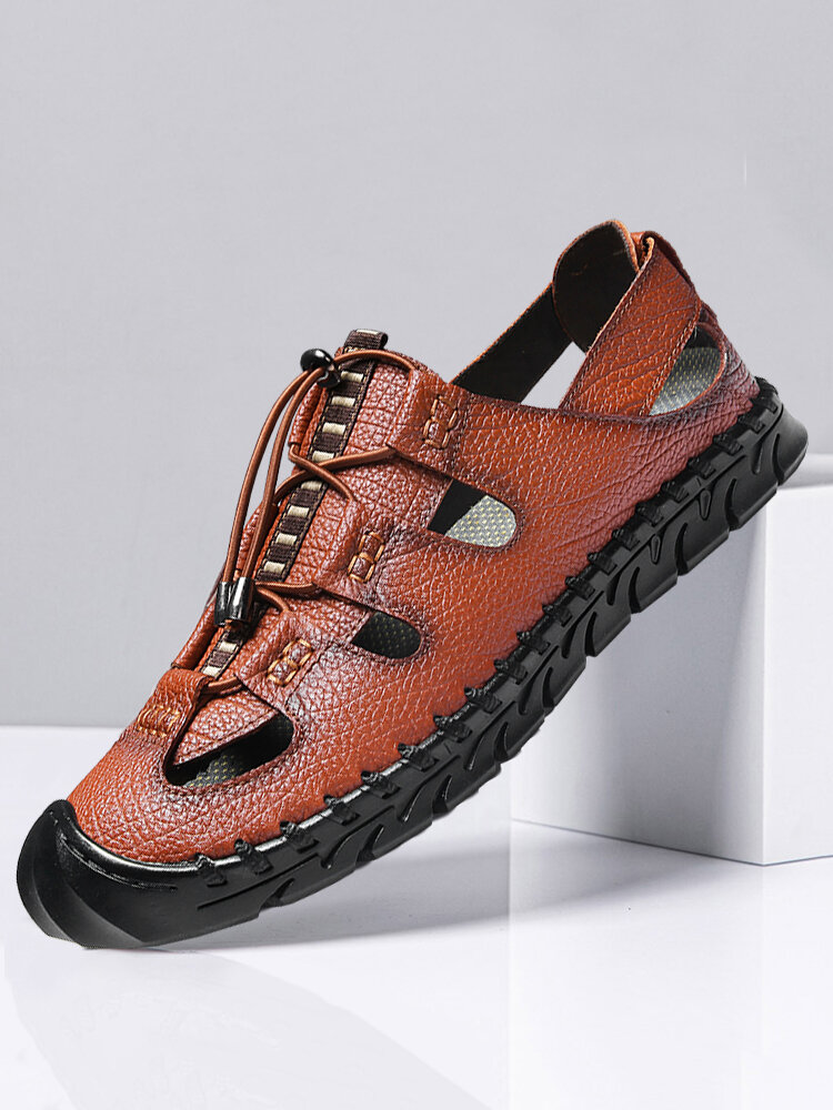Men Hand Stitching Closed Toe Outdoor Water Casual Leather Sandals