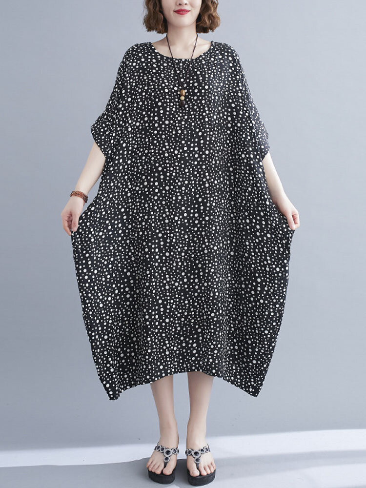 Dot Print Half Sleeve Plus Size Losse Dress for Women