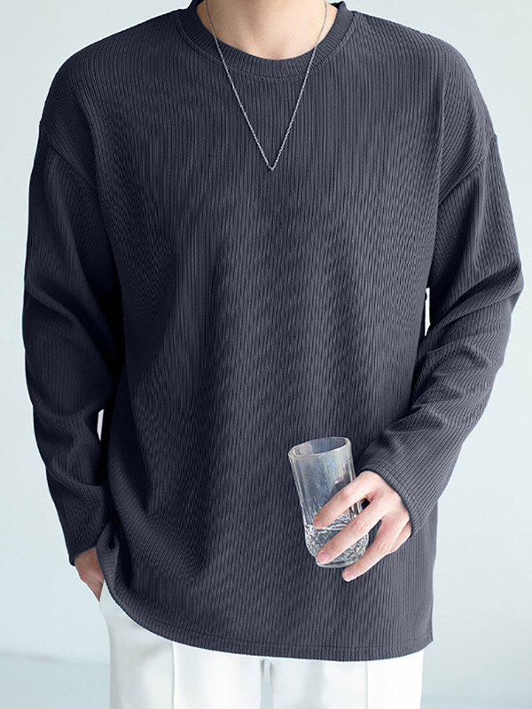 

Mens Japan Solid Long Sleeve Slit T-shirt, Black;white;purple;blue;gray
