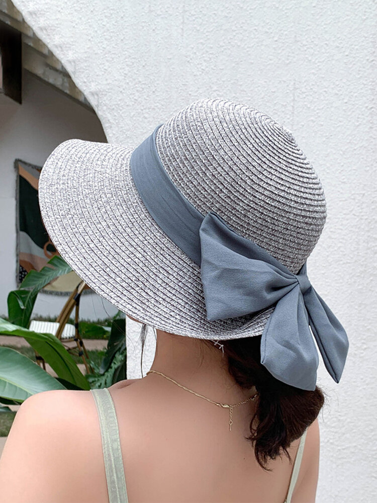 النساء القش الترفيه عطلة متعددة الاستخدامات تنفس الظل القوس الكبير قبعة من القش جولة قبعة دلو الشاطئ
