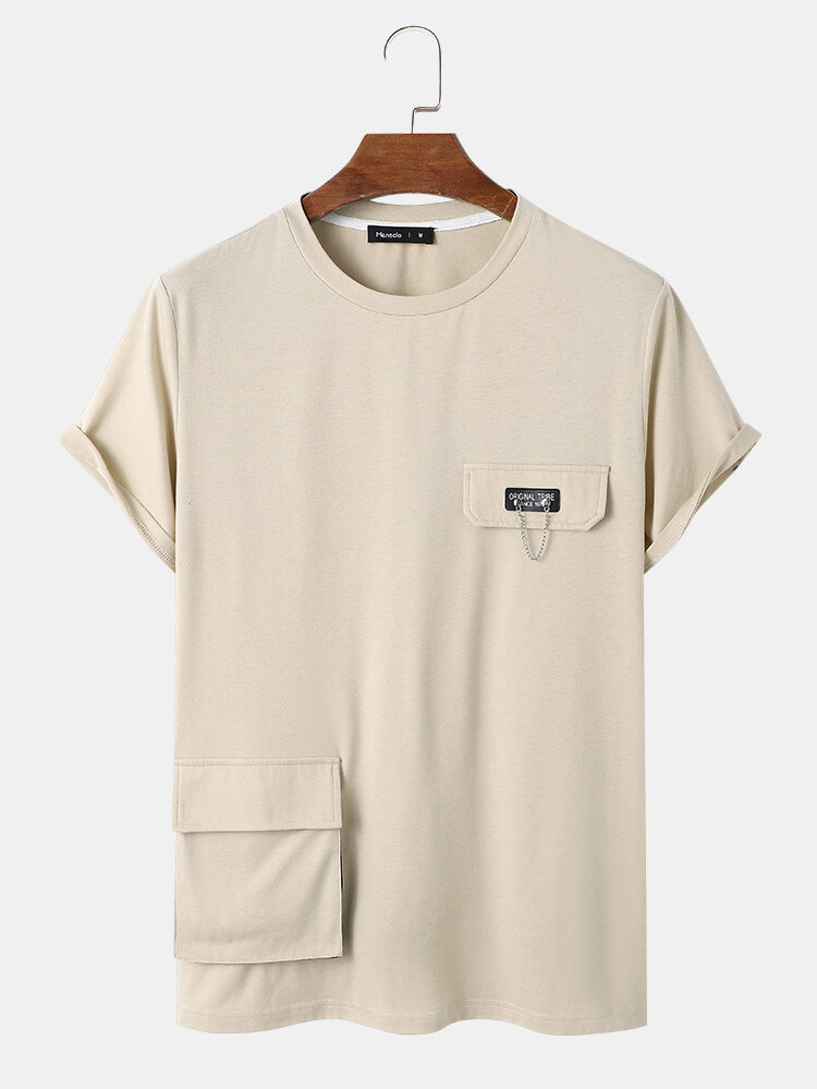 Mens Chain Design Flap Pocket Daily Short Sleeve T-Shirts