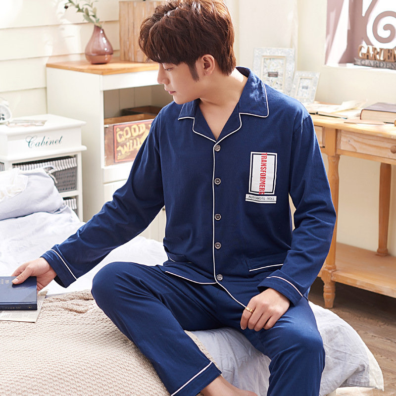 Mens pajamas long-sleeved cotton suit casual loose home