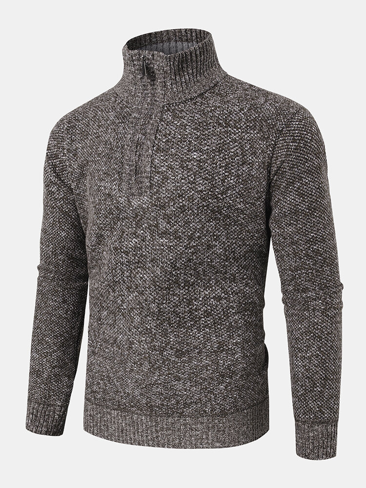 Mens Thick Half Zipper Collar Slim Fit Daily Jumper Warm Knitted Sweater