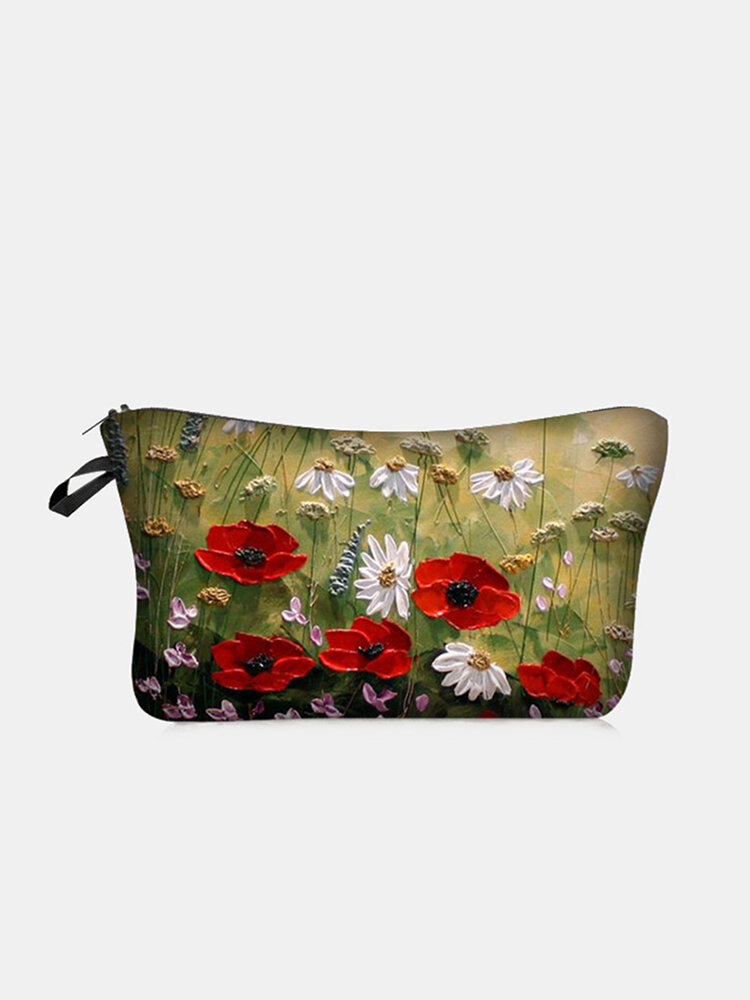 Portable Natural Landscape Printed Makeup Bag Sunflower Women Travel Wash Storage Bag