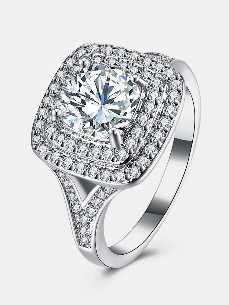 Luxury Wedding Ring Elegant Square Zircon Platinum Ring от Newchic WW