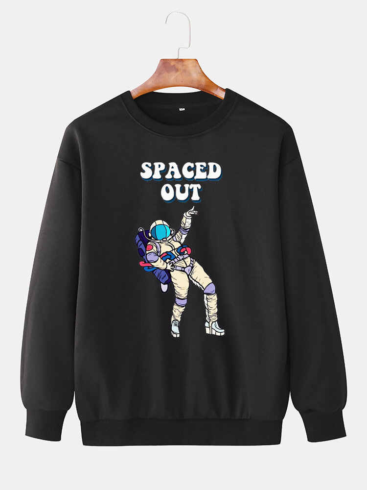 Mens Spaced Out Astronaut Print Loose Leisure Pullover Sweatshirts