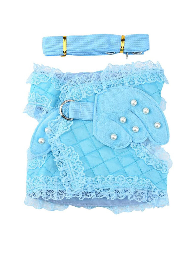 Cute Lace Angel Pearl wings Pet Dog Chest Strap + Rope Collars Set for Small Pet Designer Wing 