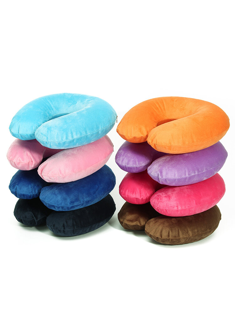 

Portable Inflatable U Shaped Travel Air Pillow Neck Support Head Rest Cushion Gift, Navy;blue;coffee;orange;rose red;light purple;jewelry blue;pink