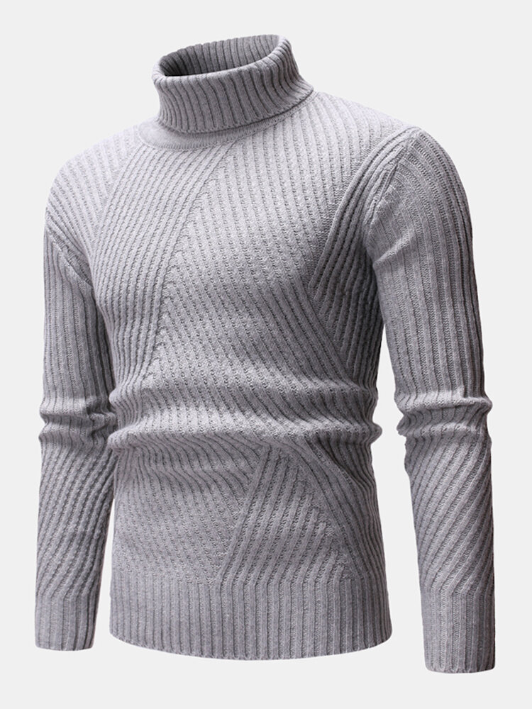 Mens High Neck Twisted Knitted Solid Color Warm Regular Fit Casual Sweater