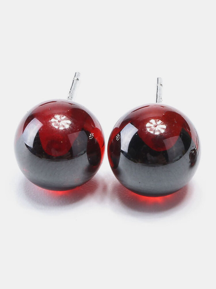 925 Sterling Silver Earrings Small Natural Red Agate Ball Bead Classic Stud Earrings for Women