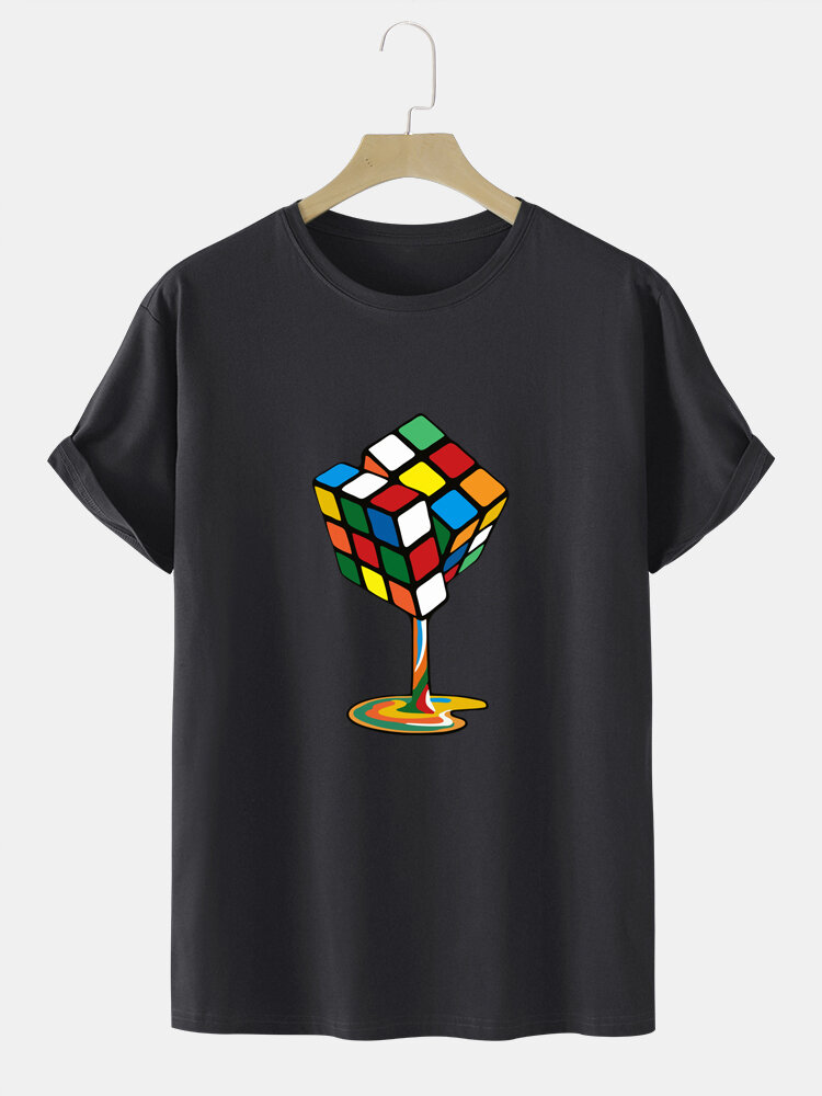Mens Cube Graphic 100% Cotton Street Short Sleeve T-Shirts