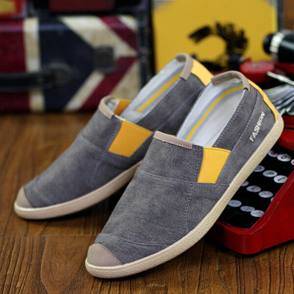 Color Mix Canvas Toe Protecting Lazy Casual Slip On Flat Loafers For Men