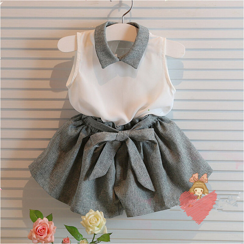 

2Pcs Chiffon Girls Outfits Clothes Set For 1Y-9Y, White