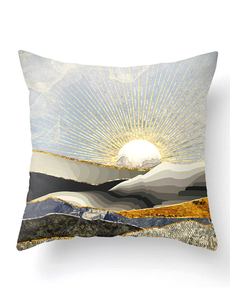 Oil Painting Mountain Forest Landscape Peach Skin Cushion Cover Home Office Throw Pillow Cover