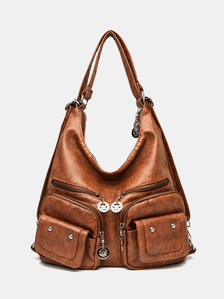 Vintage Multi-pocket Brown Shoulder Bag Handbag Tote