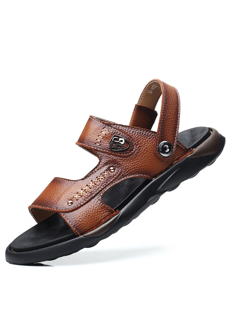 Men Genuine Cow Leather Two Wearing Ways Beach Water Casual Sandals