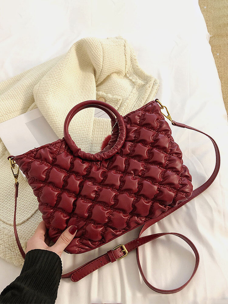 Women Faux Leather Casual Lattice Pattern Solid Color Crossbody Bag Handbag