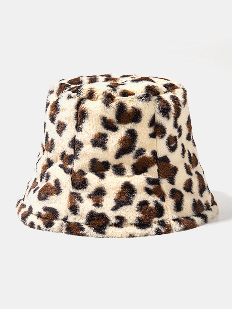 Women & Men Rabbit Hair Blend Leopard Pattern Casual Soft All-match Outdoor Bucket Hat