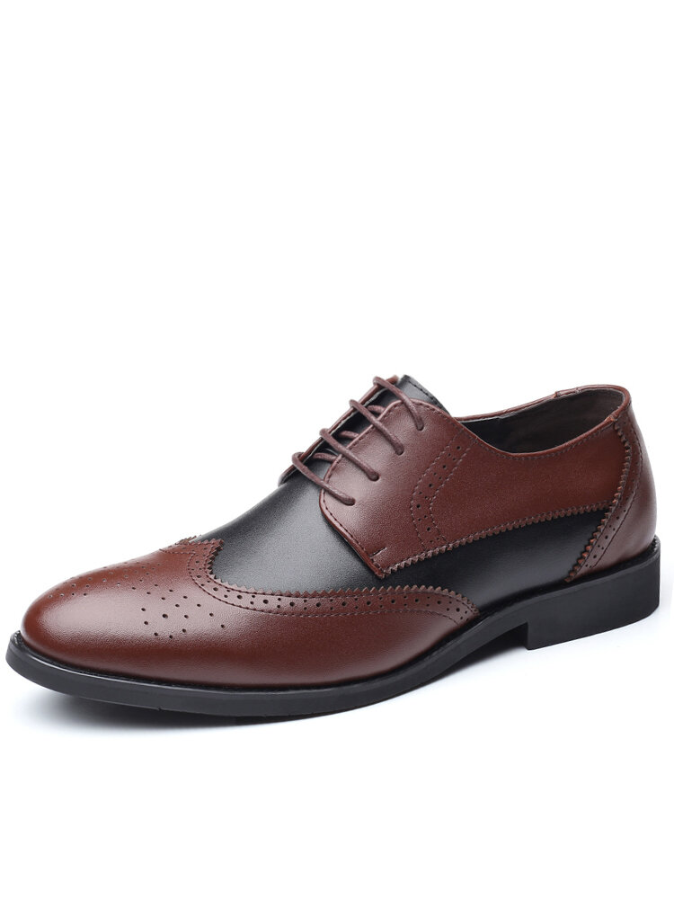 Men Brogue Pointed Toe Oxfords Lace-up Business Formal Dress Shoes