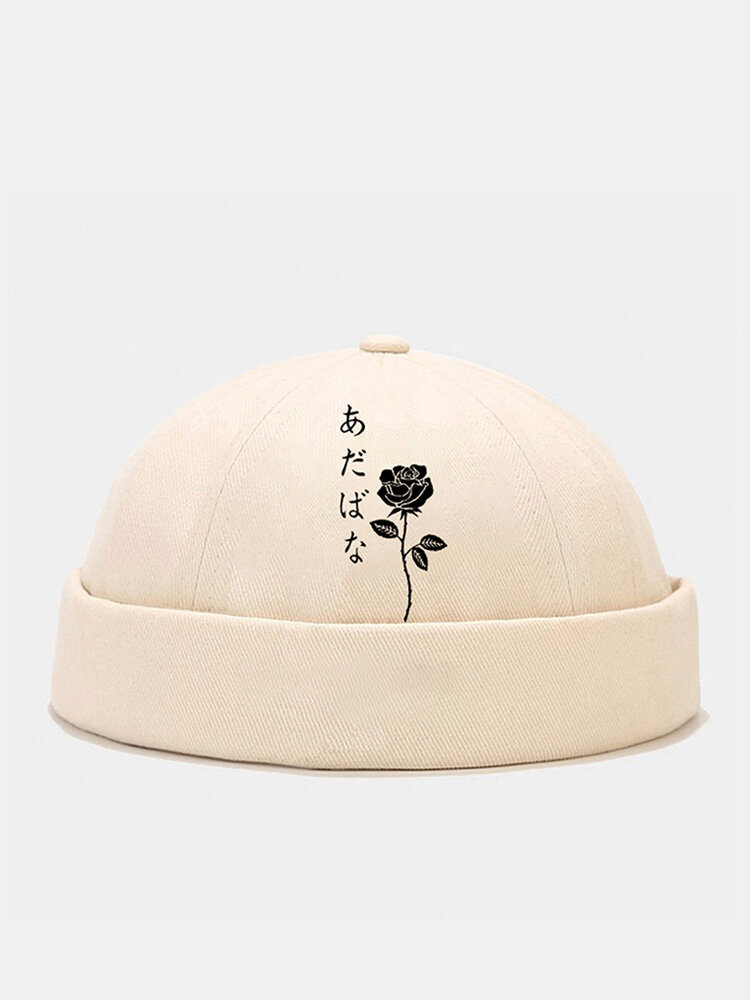 Unisex Polyester Cotton Rose Japanese Pattern Print All-match Brimless Beanie Landlord Cap Skull Cap