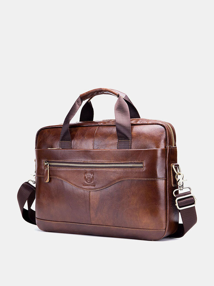 Men Genuine Leather Laptop Briefcase Crossbody Bag