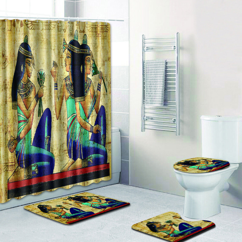 Egyptian Papyrus Shower Curtain Mats Ethnic Ancient Egypt Symbol Mural Bathroom Curtains