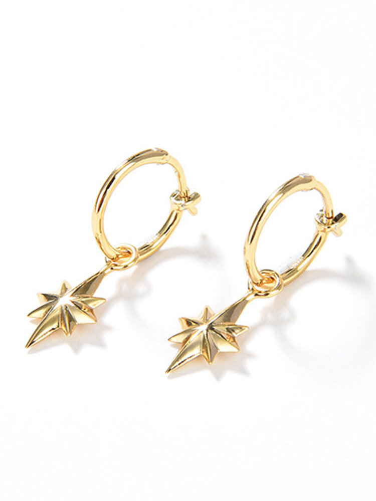 Trendy Simple Eight-pointed Star-shaped Gold-plated 18K 925 Sterling Silver Earrings