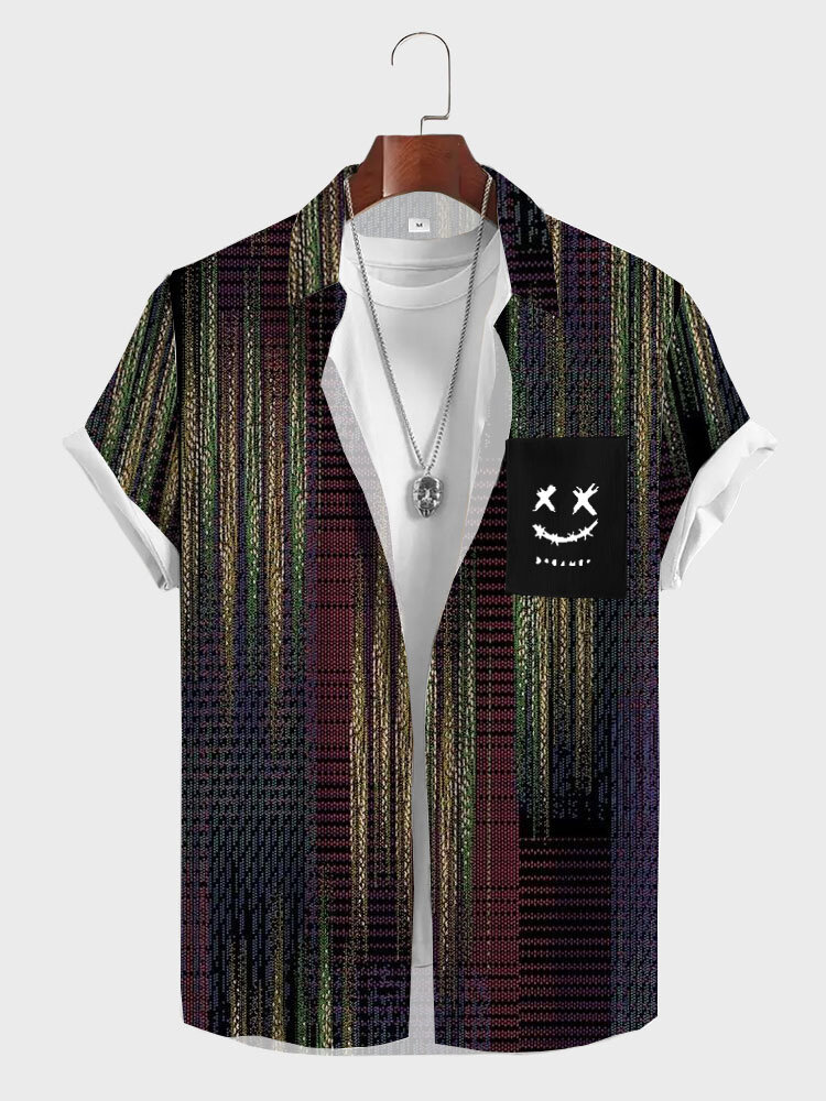 قمصان رجالي Smile Ombre مخططة ذات طية صدر السترة وأكمام قصيرة