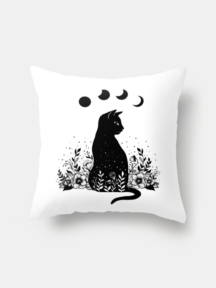 

Black Cat And Floral Overlay Print Pattern Linen Cushion Cover Home Sofa Art Decor Throw Pillowcase