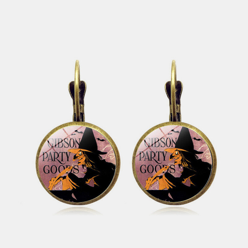 

Vintage Halloween Witch Earring Bronze Round Glass Ear Drop Women Jewelry Gifts