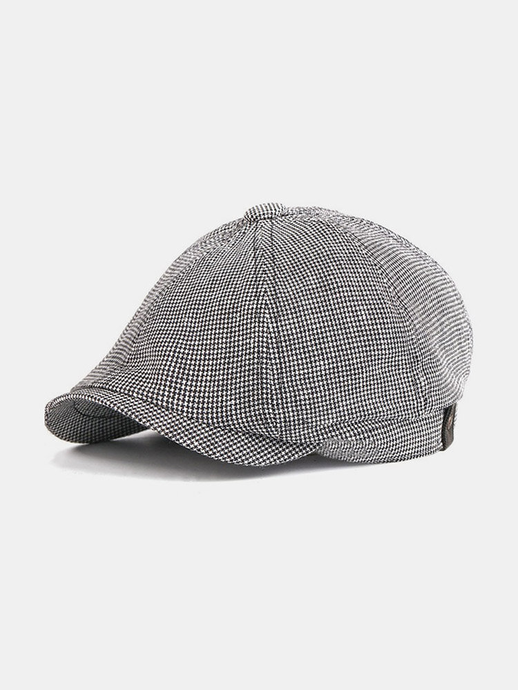 Men Cotton Lattice Pattern British Retro Newsboy Hat Octagonal Hat Flat Cap