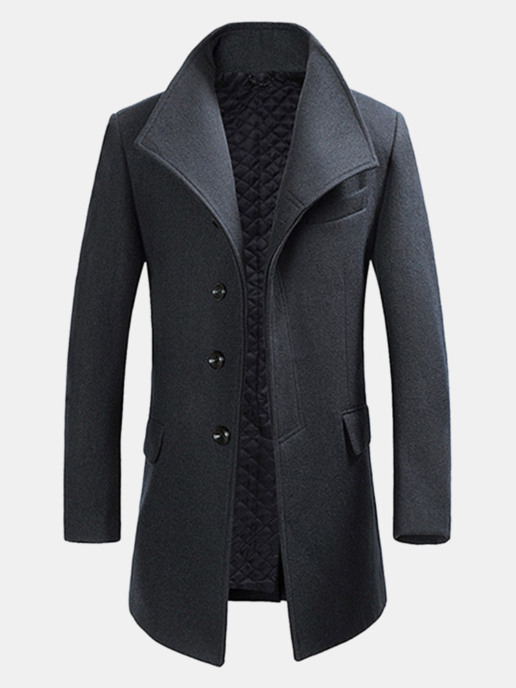 

Winter Warm Gentlemanlike Woolen Trench Coat Turndown Collar Slim Fit Coat for Men, Red;black;navy;grey