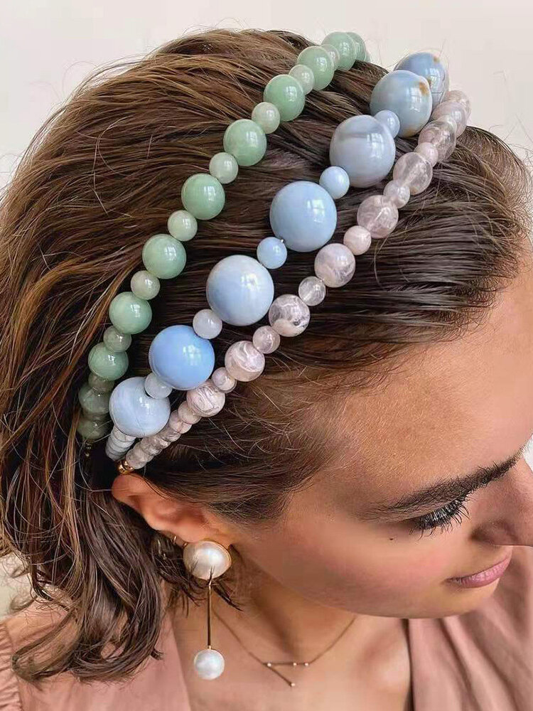 Trendy Simple Candy Color Round Beads Beaded Headband Hair Accessories