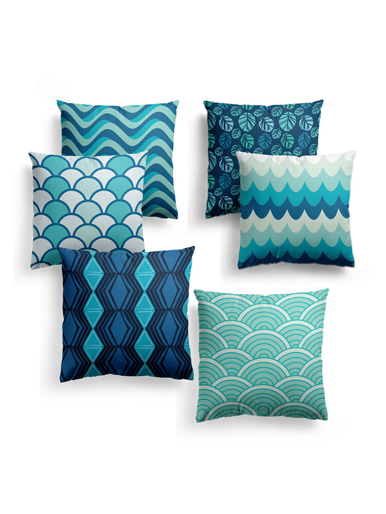 

Blue Geometric Strips Plaids Cushion Cover Nordic Line Waves Sofa Throw Pillowcase