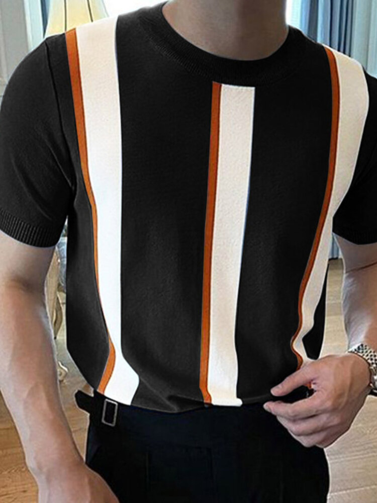 Мужская трикотажная футболка с коротким рукавом в японскую полоску