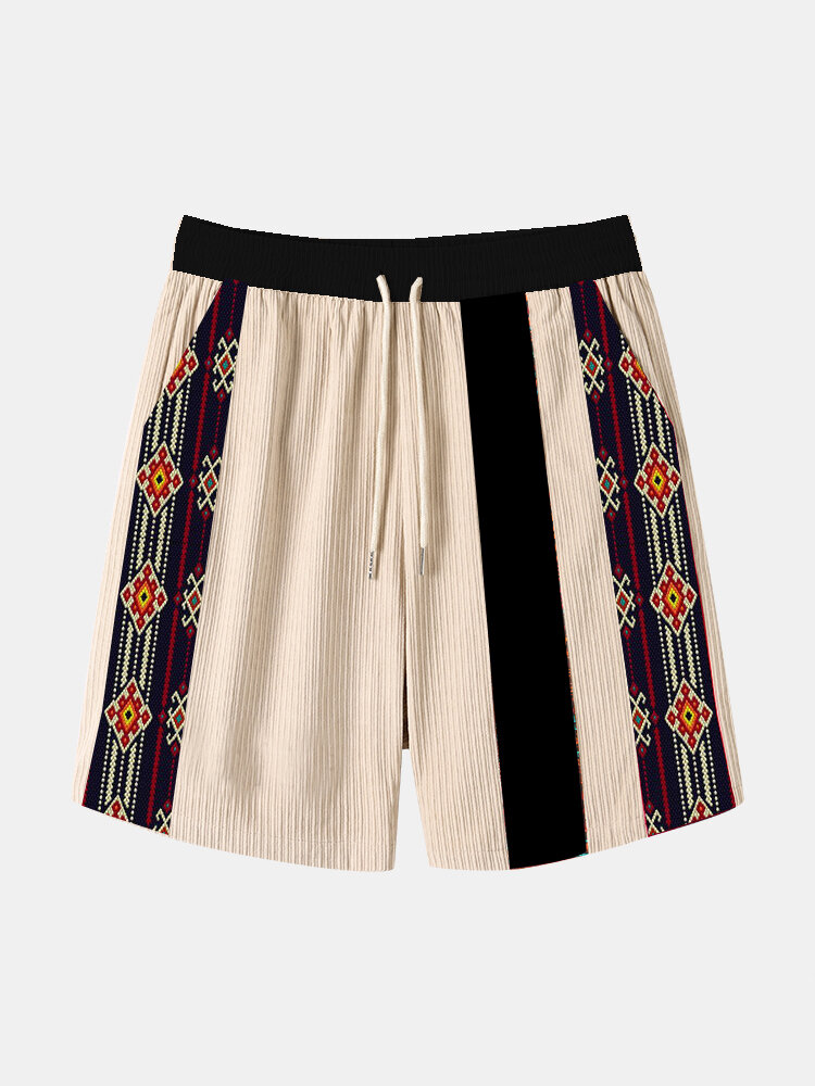 Hombres vendimia Argyle Patrón Pantalones cortos sueltos con textura de patchwork