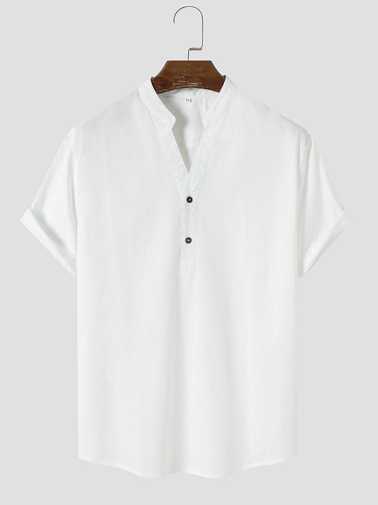 Men Plain Half Buttons Soft Breathable Casual Shirts