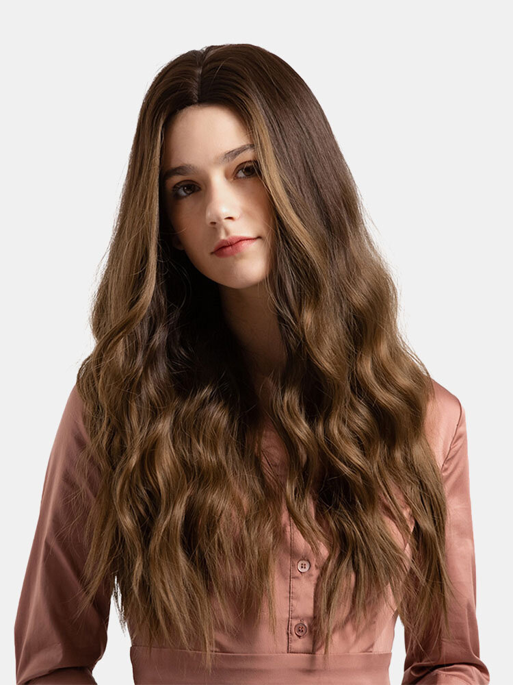 Natural Wavy Synthetic Wigs Gradient Brown Long Hair Wigs For Women 26 Inch
