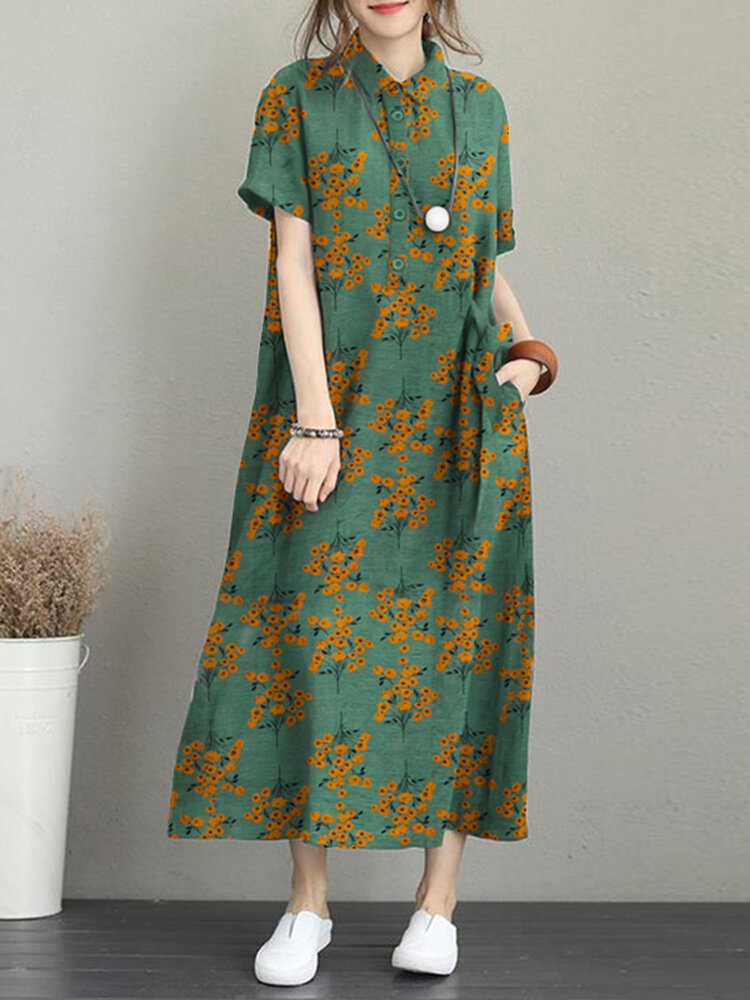 Hot saleZANZEA Floral Print Lapel Pocket Short Sleeve Casual Dress ...